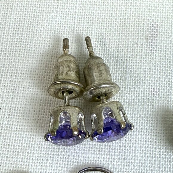 3 Pairs Purple Earrings Lot: Gemstone Bead, Crystal, Stud - Picture 3 of 5